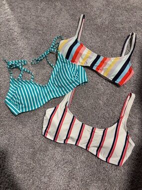 3 Pc Bikini Top Bundle S/M Colorful Striped Swimwear Medium Mix & Match